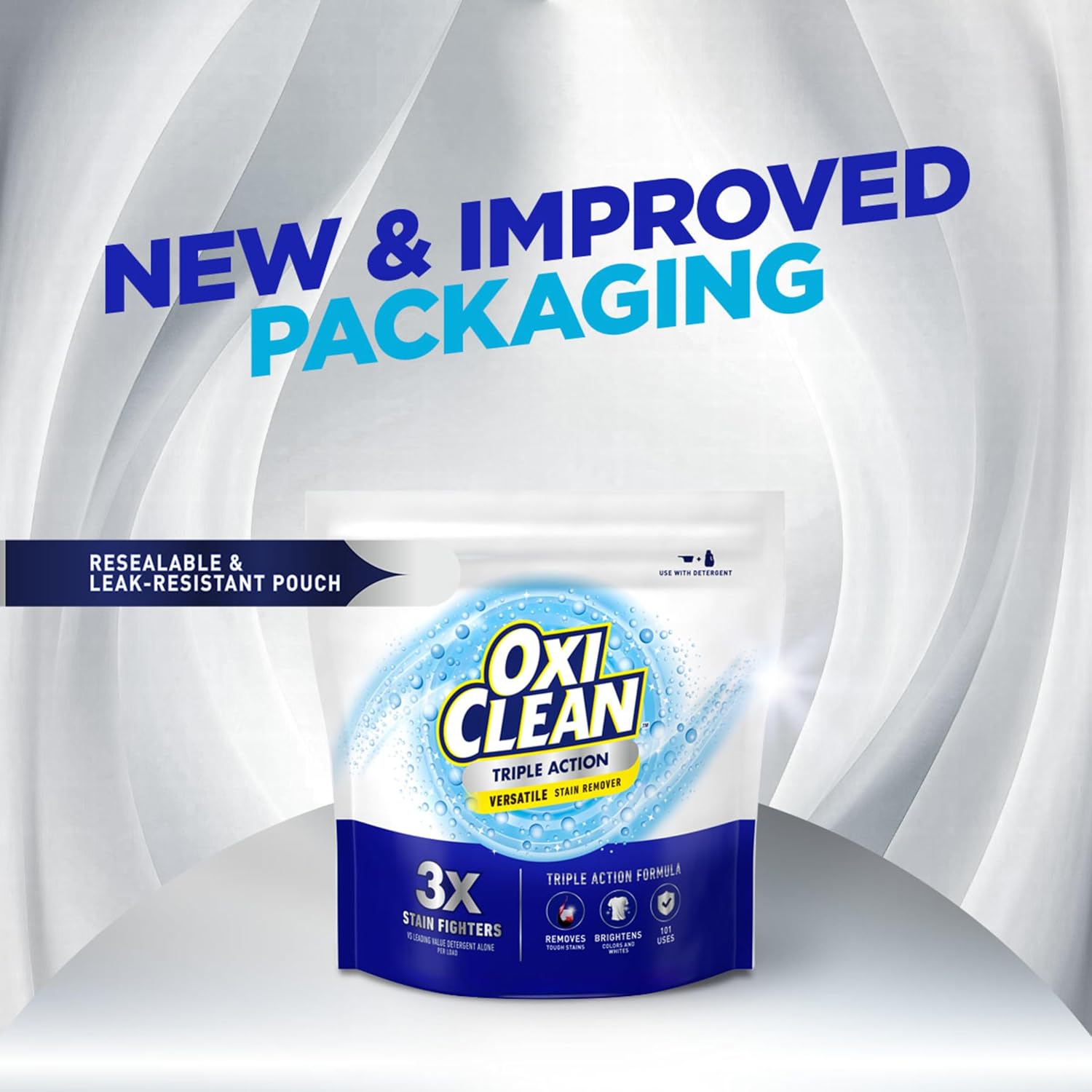 OxiClean Triple Action Versatile Stain Remover Powder – Color-Safe Laundry Booster for Kids' Uniforms and Play Clothes