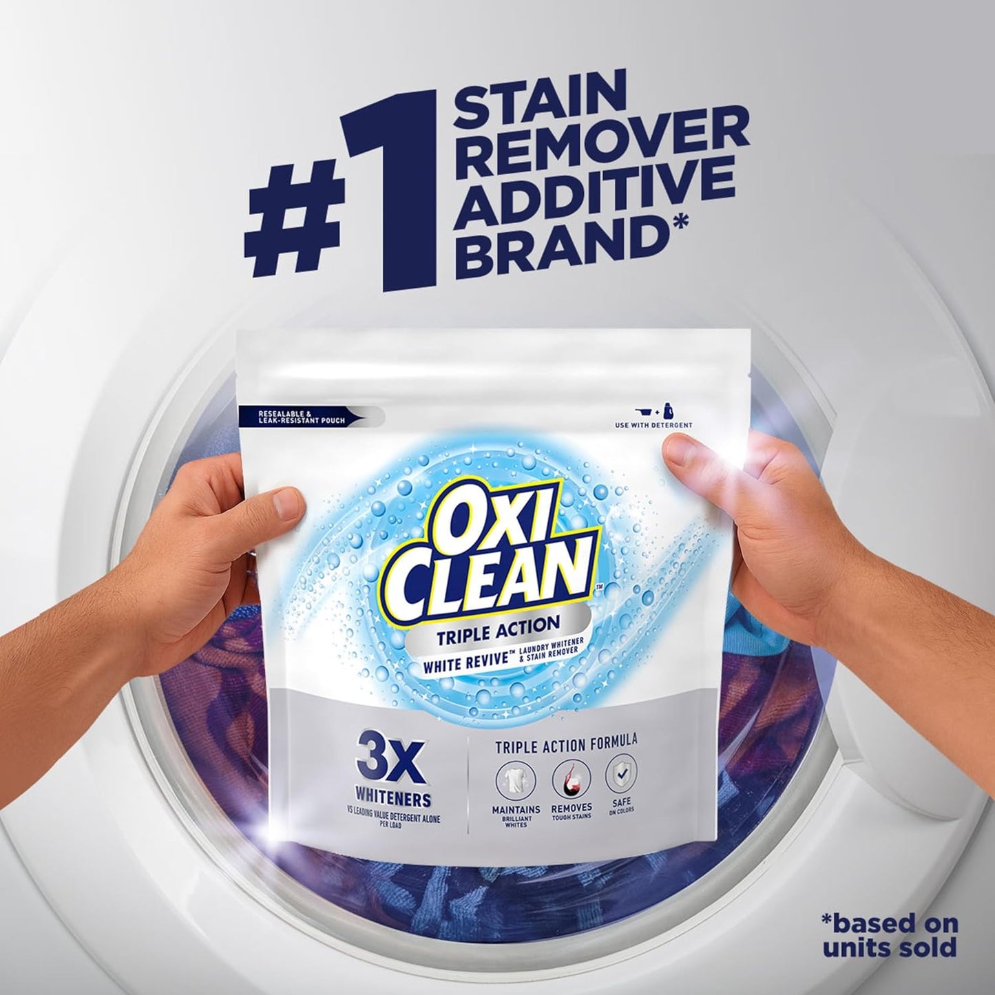 OxiClean Triple Action White Revive Powder – Heavy-Duty Stain Remover for Grass-Stained Sports Uniforms and Muddy Cleats