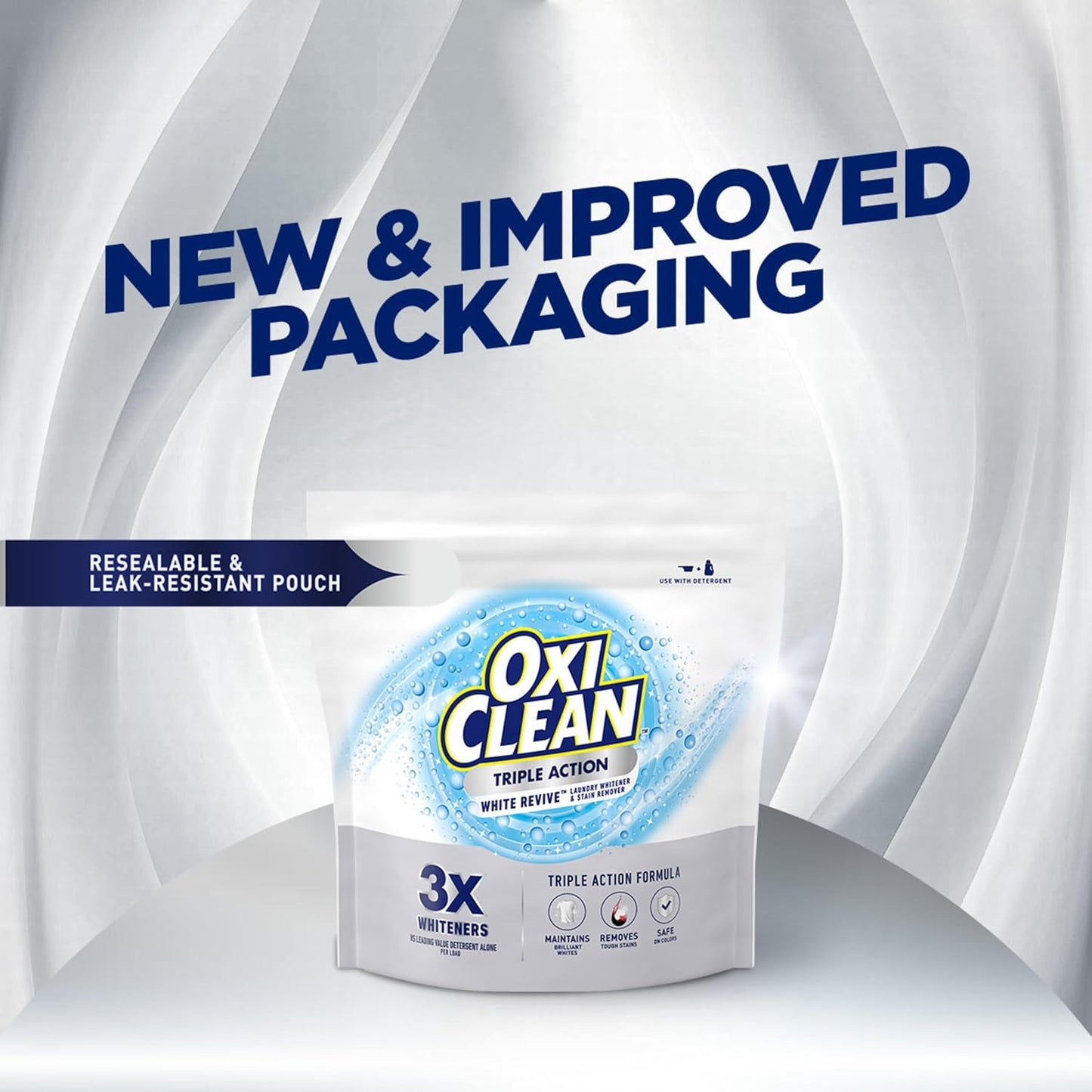 OxiClean Triple Action White Revive Powder – Heavy-Duty Stain Remover for Grass-Stained Sports Uniforms and Muddy Cleats
