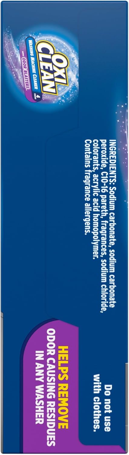 OxiClean Washing Machine Cleaner with Odor Blasters – Septic Safe Washer Cleaner for Family Laundry Room, No Harsh Chemicals, 4-Count
