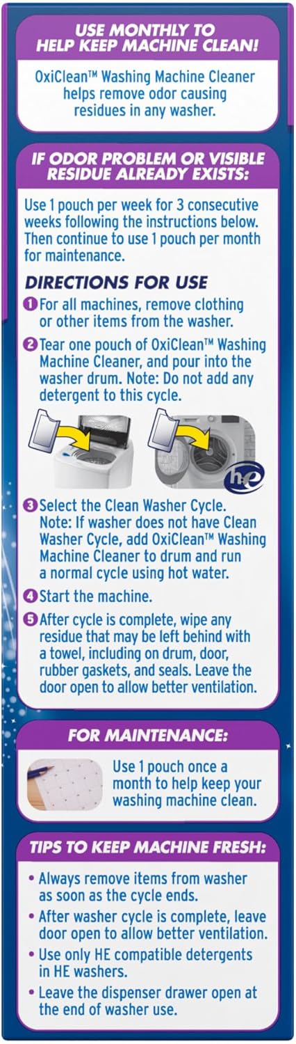 OxiClean Washing Machine Cleaner with Odor Blasters – Septic Safe Washer Cleaner for Family Laundry Room, No Harsh Chemicals, 4-Count