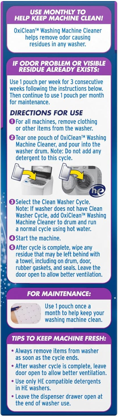 OxiClean Washing Machine Cleaner with Odor Blasters – Septic Safe Washer Cleaner for Family Laundry Room, No Harsh Chemicals, 4-Count