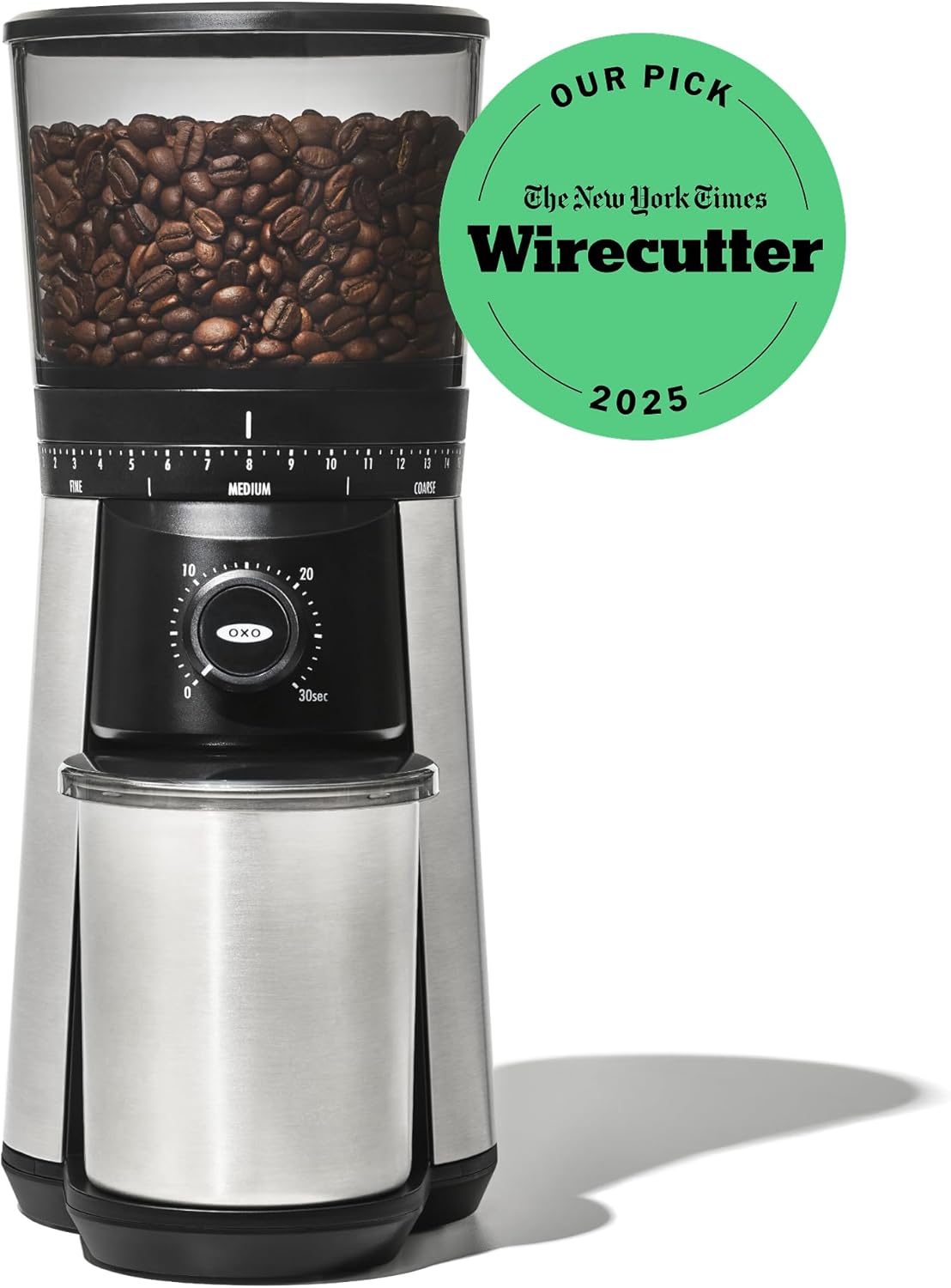 OXO Brew Compact Burr Grinder – Birthday Present for Her with Stainless Steel Finish
