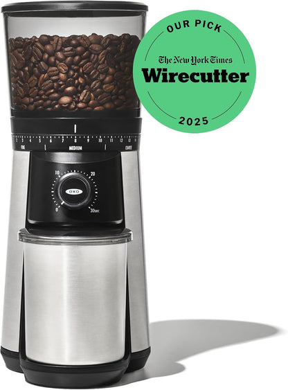 OXO Brew Compact Burr Grinder – Birthday Present for Her with Stainless Steel Finish