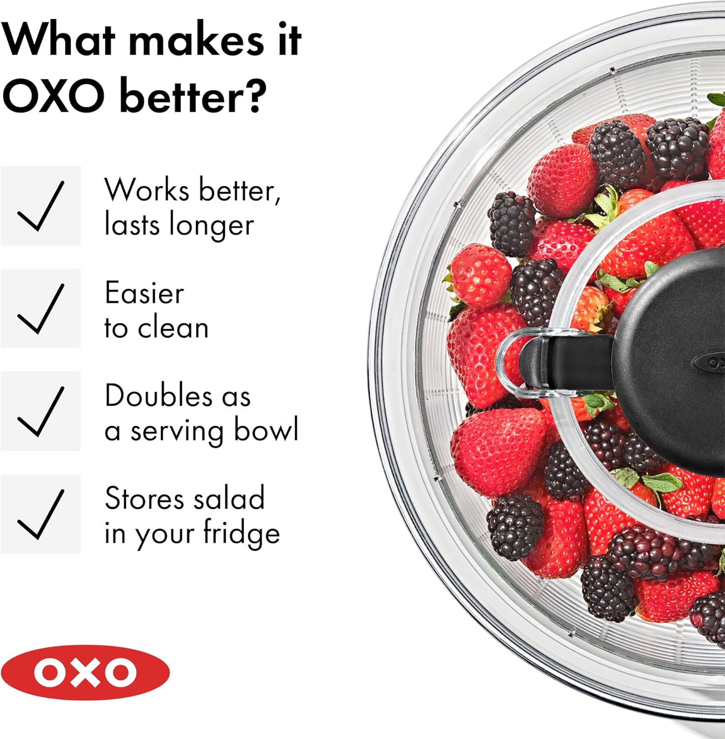 OXO Good Grips Salad Spinner | Compact Stacking Design for Small Galley and Studio Kitchens | Flat-Lock Storage Lid