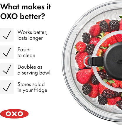 OXO Good Grips Salad Spinner | Compact Stacking Design for Small Galley and Studio Kitchens | Flat-Lock Storage Lid