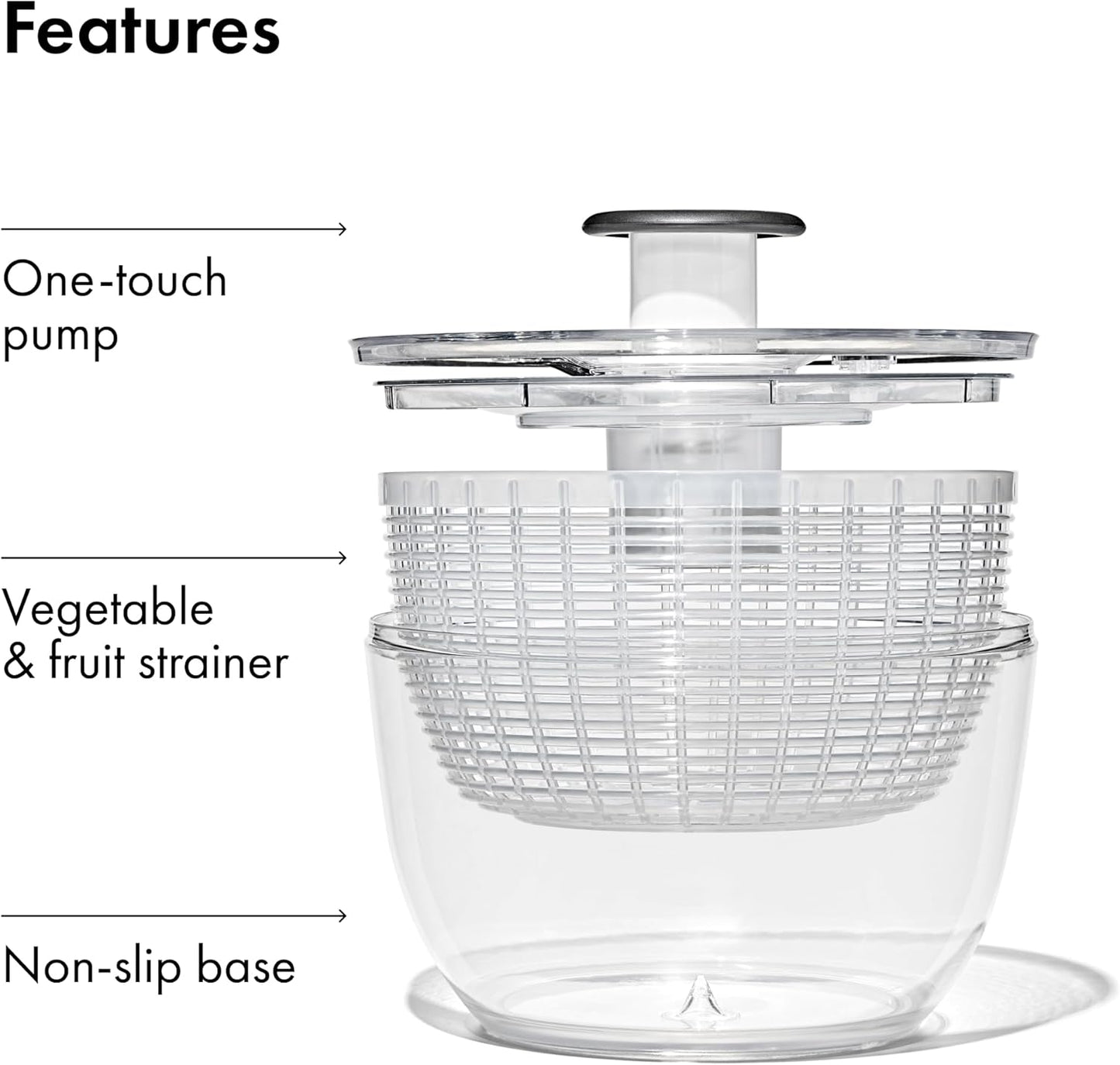 OXO Good Grips Salad Spinner | Compact Stacking Design for Small Galley and Studio Kitchens | Flat-Lock Storage Lid