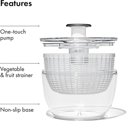 OXO Good Grips Salad Spinner | Compact Stacking Design for Small Galley and Studio Kitchens | Flat-Lock Storage Lid