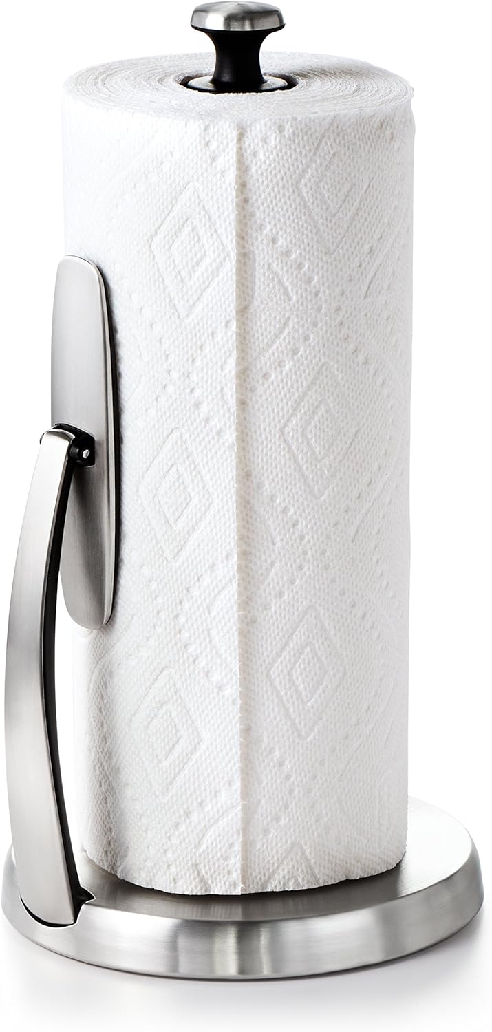 OXO Good Grips SimplyTear Paper Towel Holder Countertop – Intentional Design for Small-Space Kitchens, One-Handed Simplicity