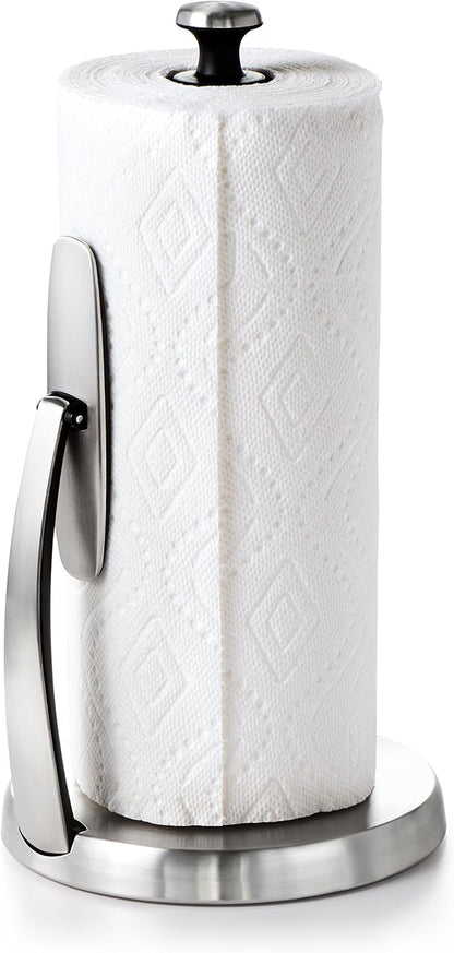 OXO Good Grips SimplyTear Paper Towel Holder Countertop – Intentional Design for Small-Space Kitchens, One-Handed Simplicity