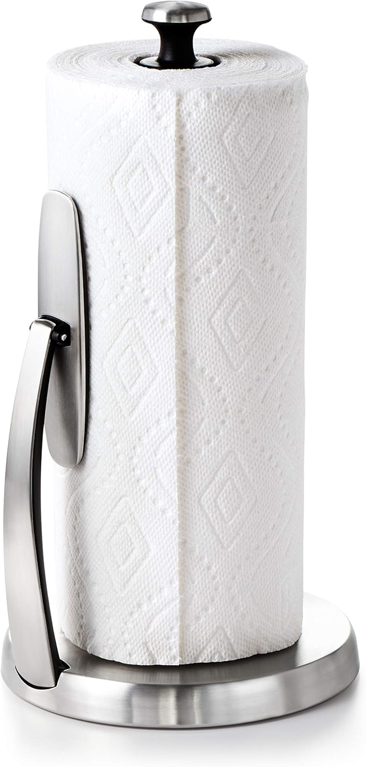 OXO Good Grips SimplyTear Paper Towel Holder Countertop – Intentional Design for Small-Space Kitchens, One-Handed Simplicity