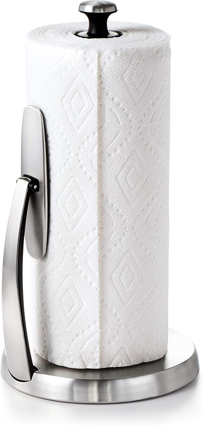 OXO Good Grips SimplyTear Paper Towel Holder Countertop – Intentional Design for Small-Space Kitchens, One-Handed Simplicity