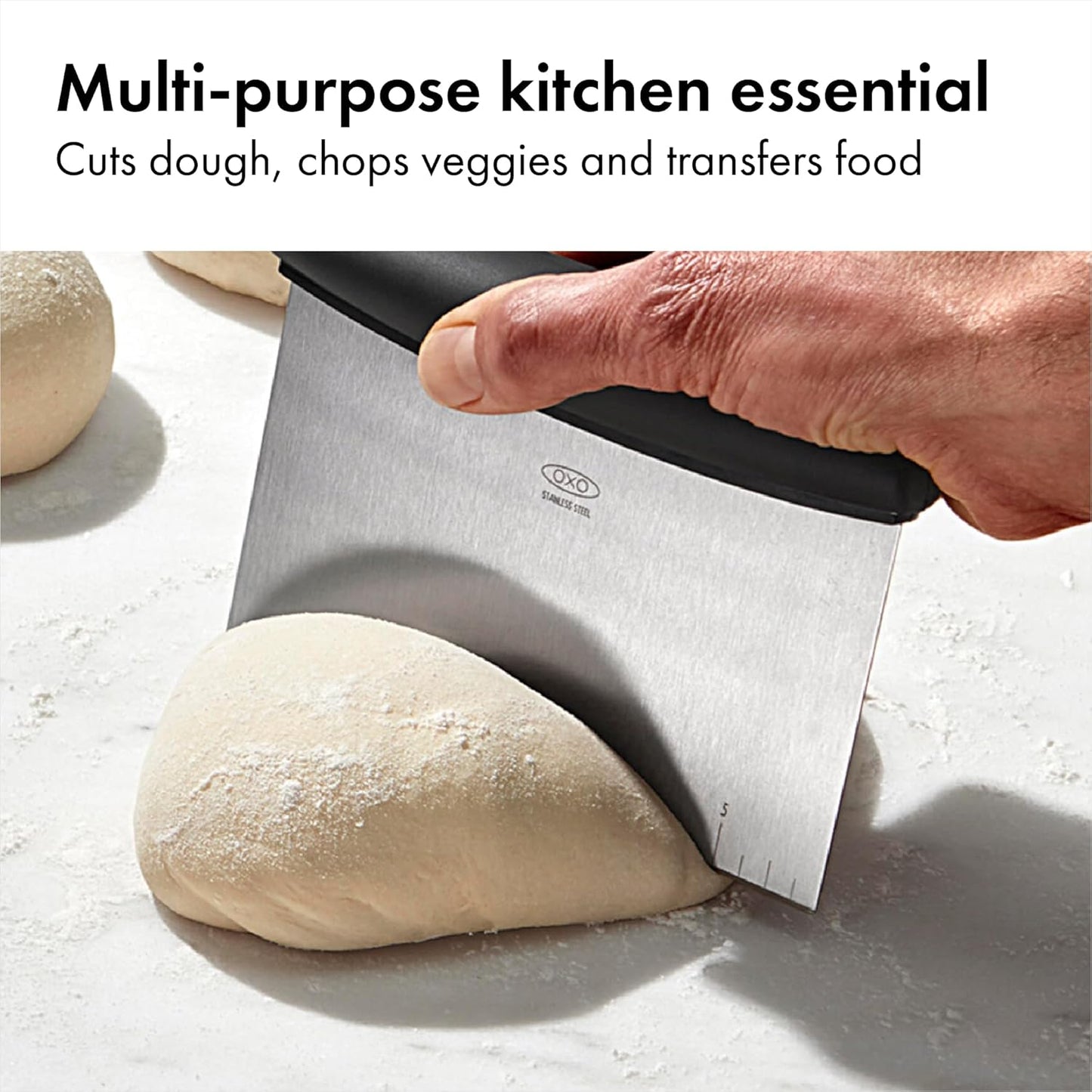 OXO Good Grips Stainless Steel Multi-Purpose Scraper & Chopper – Streamlined Kitchen Tool for Home Cooks Who Meal Prep, Cuts Dough and Vegetables