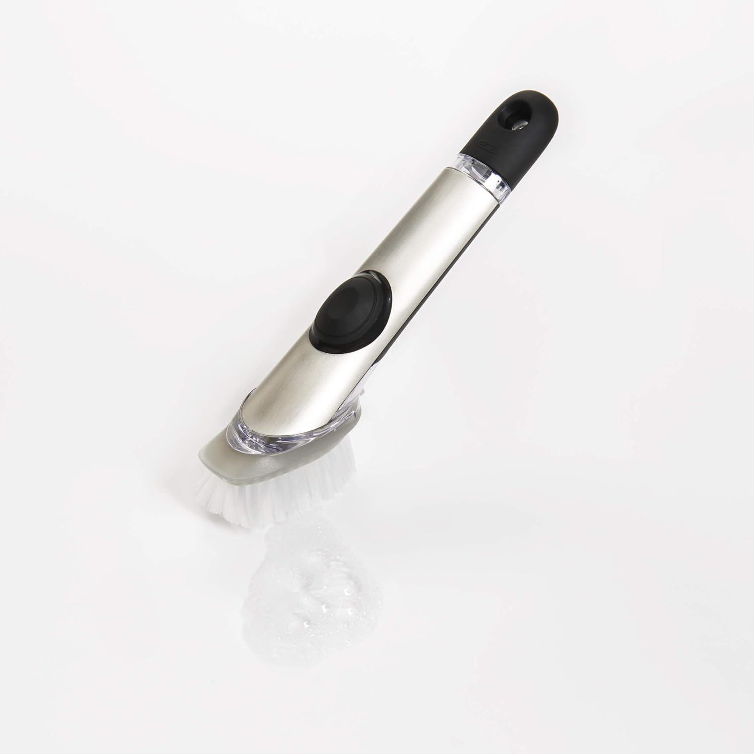 OXO Steel Soap Dispensing Dish Brush – Apartment Galley Kitchen Helper for One-Handed Dish Soap Dishwashing