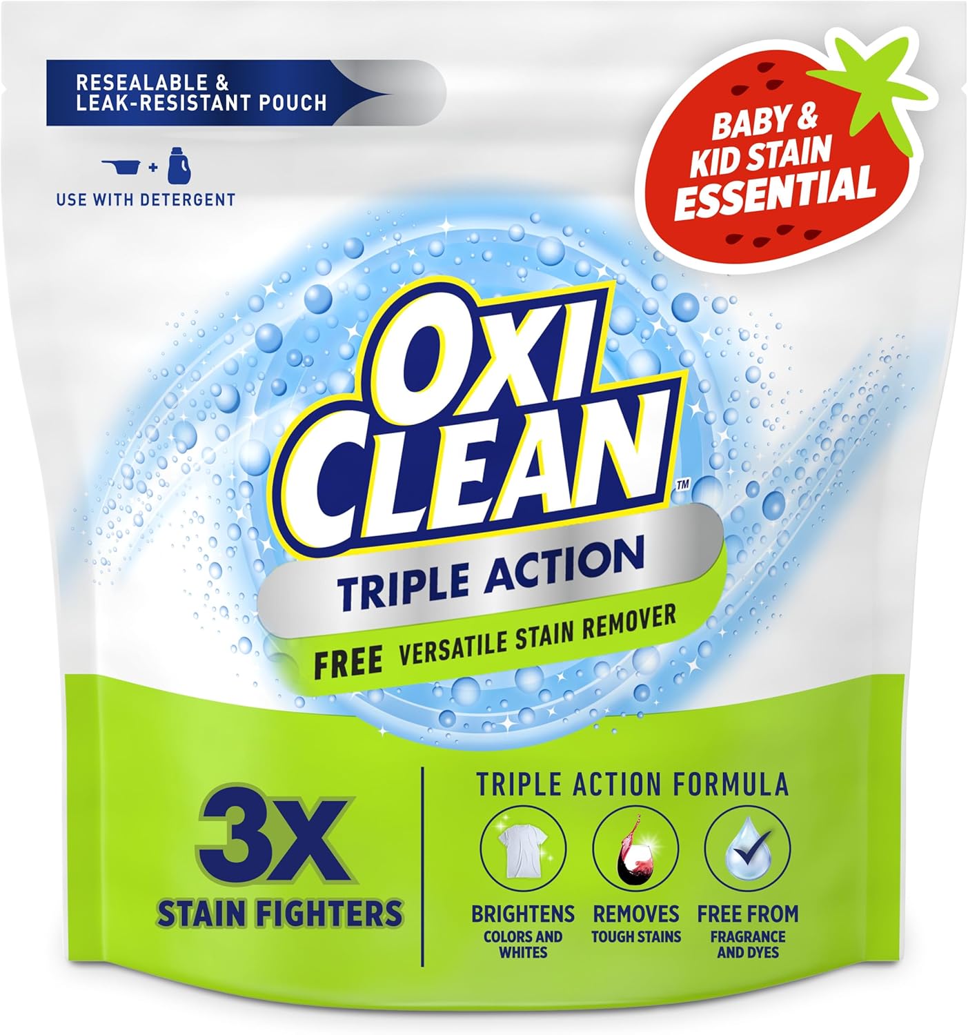 oxygen-powered stain-fighting formula with no chlorine bleach