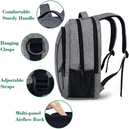 padded ventilated back panel, ergonomic shoulder straps, and foam-padded top handle for comfort