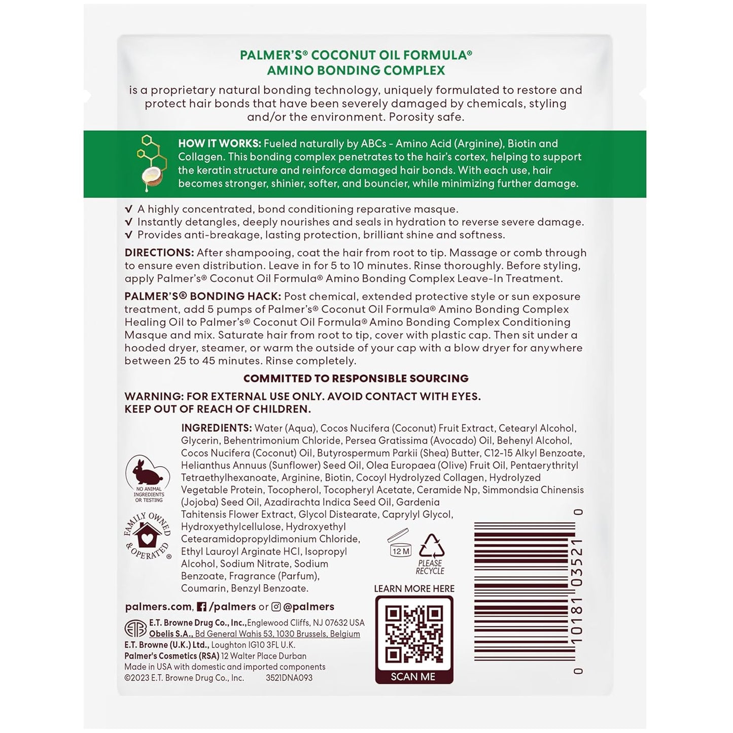 Palmer's Amino Bonding Complex Hair Mask – One Step Conditioner and Heat Protectant for the Capsule Vanity