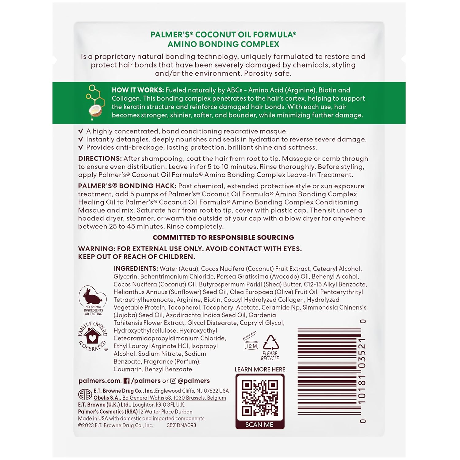Palmer's Amino Bonding Complex Hair Mask – One Step Conditioner and Heat Protectant for the Capsule Vanity