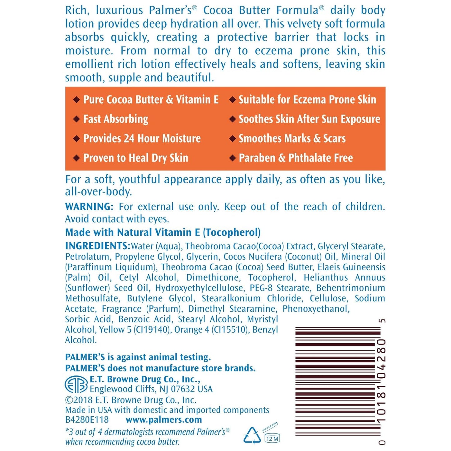 Palmer's Cocoa Butter Formula Daily Skin Therapy Body Lotion, Pump Bottle 33.8 oz – Paraben-Free Bulk Moisturizer for Nursery and Shared Bathroom