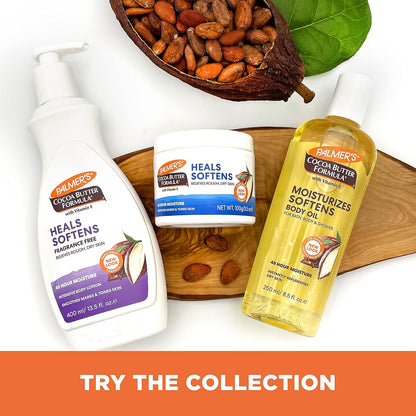 Palmer's Cocoa Butter Formula Fragrance Free Lotion – Clean Design Pump Bottle for Clutter-Free Bathroom Counters, 13.5 Fl Oz, Pack of 3