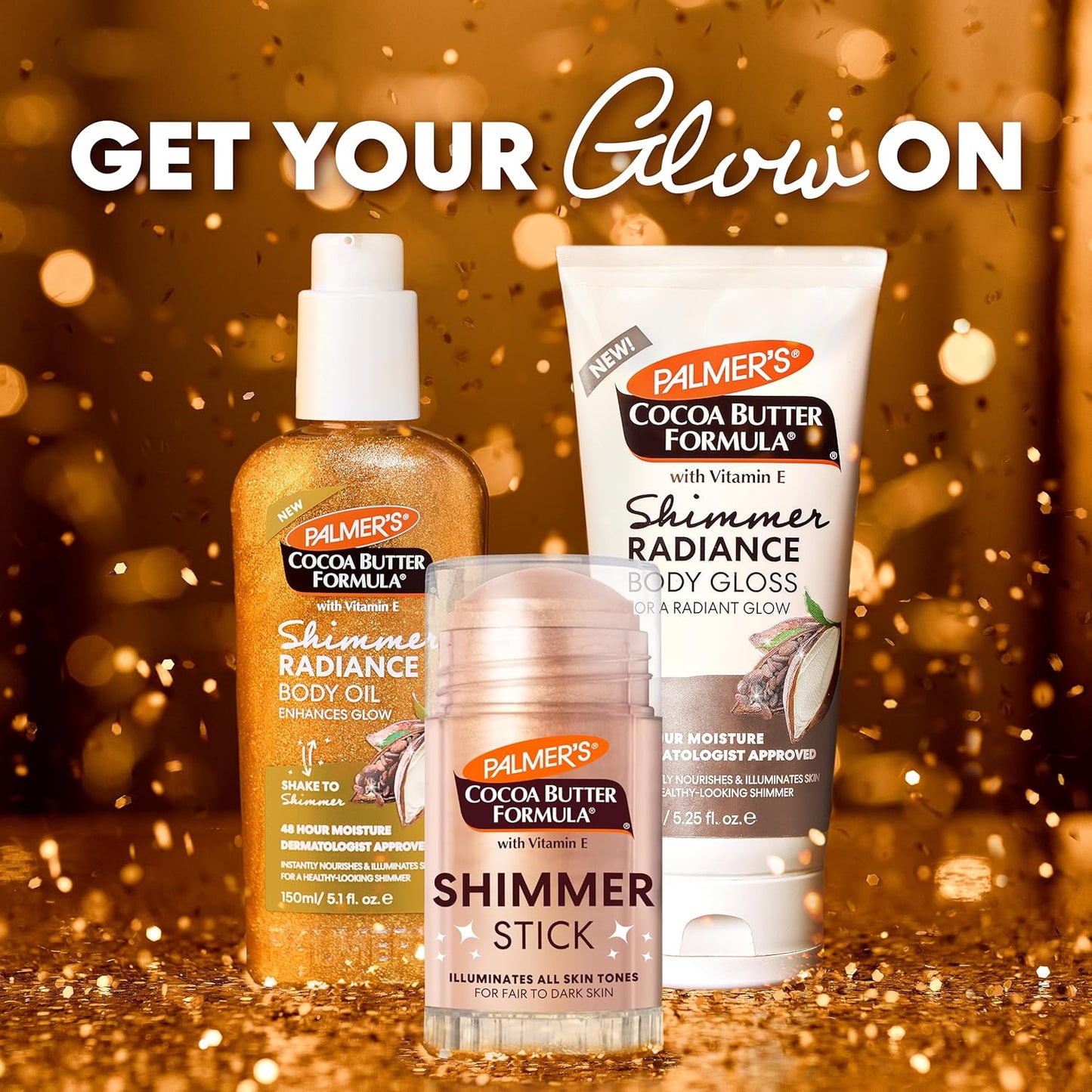 Palmer's Cocoa Butter Formula Shimmer Stick – Clutter-Free Vanity Essential, One-Step Body Luminizer