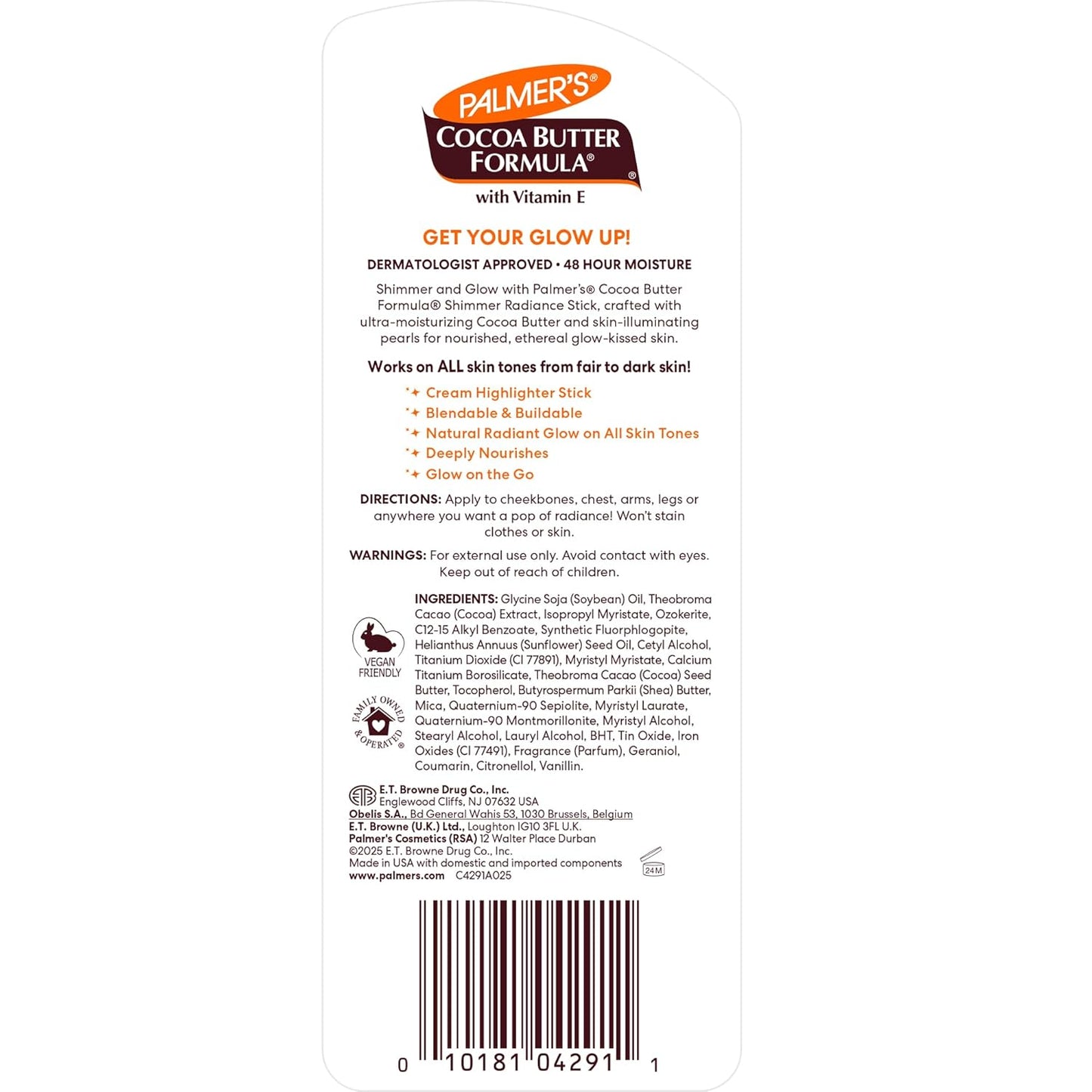 Palmer's Cocoa Butter Formula Shimmer Stick – Clutter-Free Vanity Essential, One-Step Body Luminizer