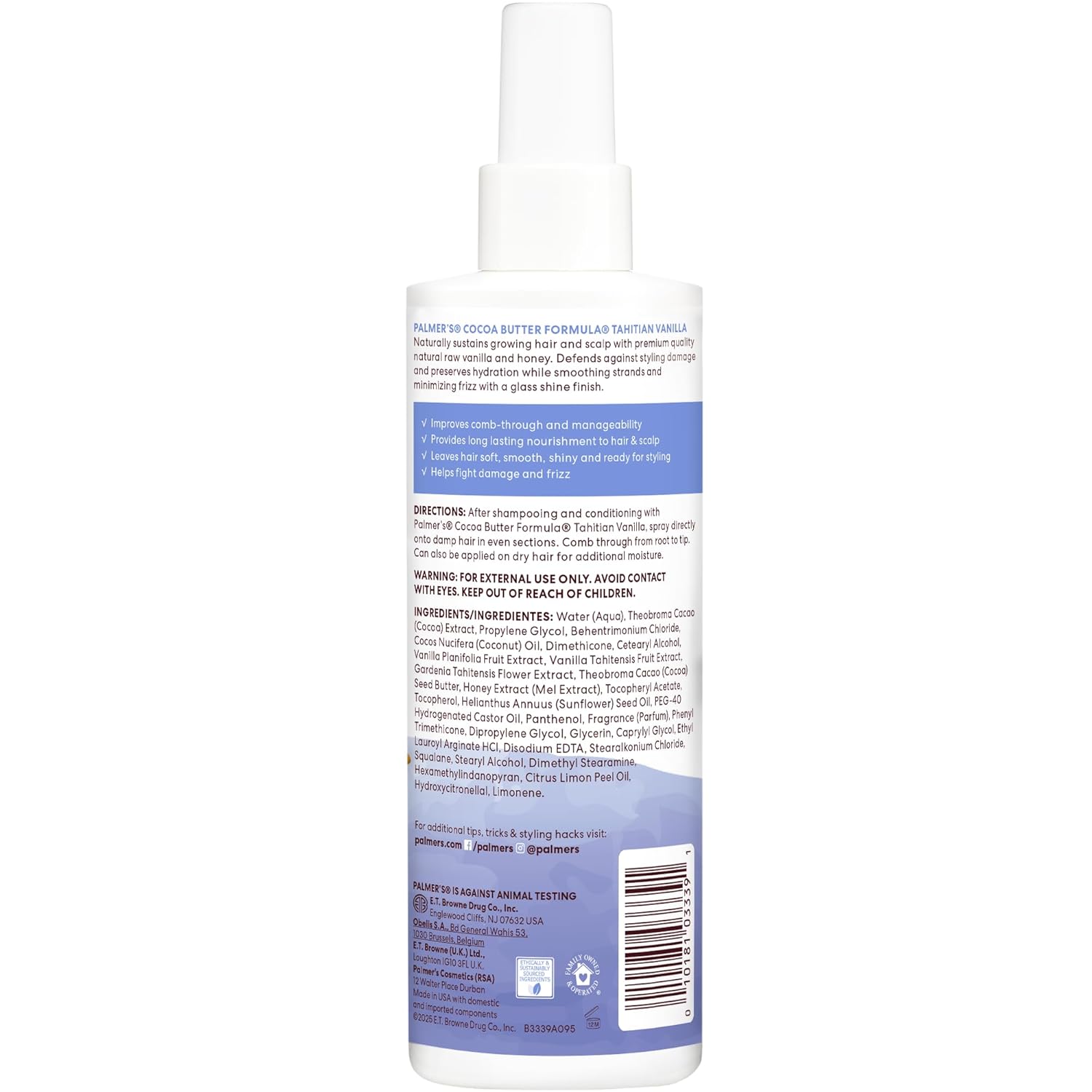 Palmer's Cocoa Butter Formula Tahitian Vanilla Leave-In Conditioner Spray – Thoughtful Birthday Gift for Women Who Love Beautiful, Healthy Hair