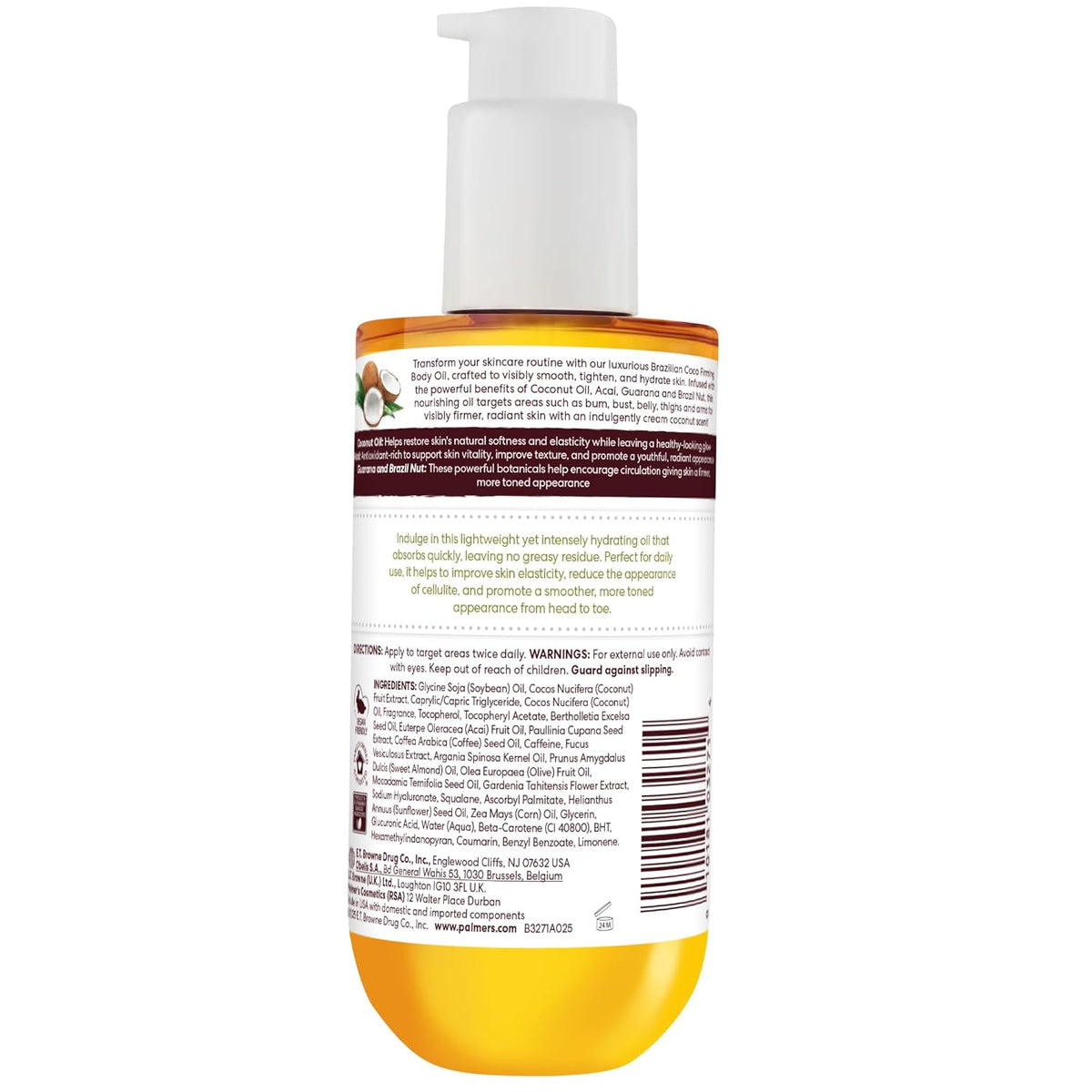 Palmer's Coconut Oil Formula Brazilian Coco Firming Body Oil – At-Home Spa Body Treatment for Cellulite-Prone Areas, Tropical Scent