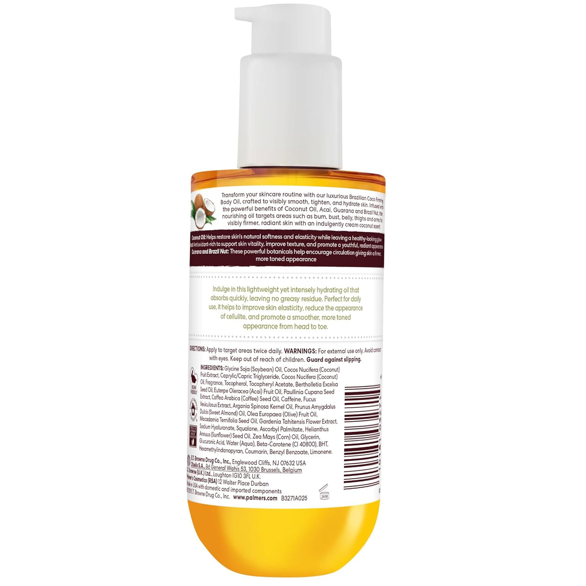 Palmer's Coconut Oil Formula Brazilian Coco Firming Body Oil – At-Home Spa Body Treatment for Cellulite-Prone Areas, Tropical Scent