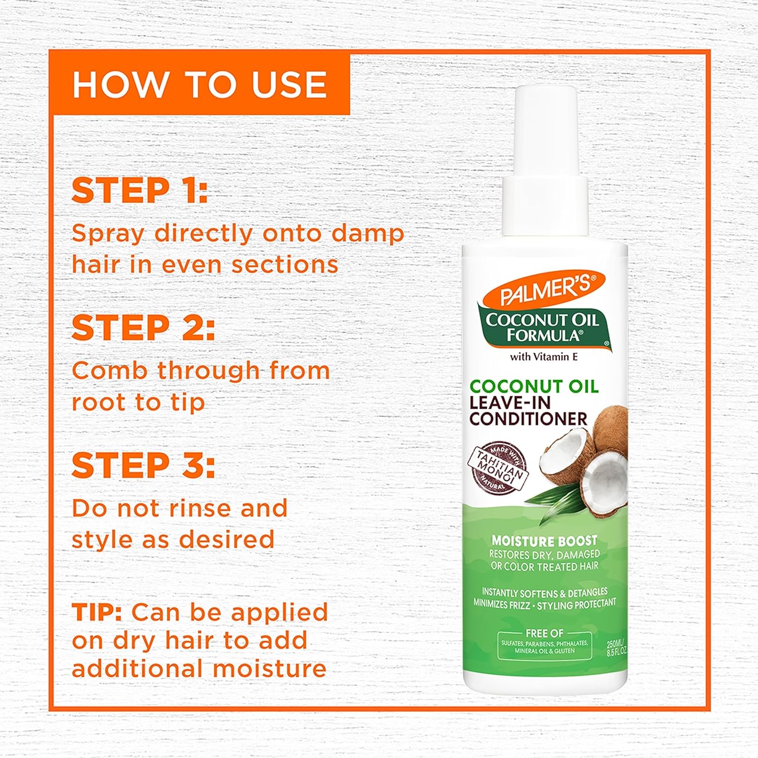 Palmer's Coconut Oil Formula Leave-In Conditioner Spray – Mindful Post-Shower Moisture Ritual for Curly, Coily and Textured Hair, 8.5 Ounce