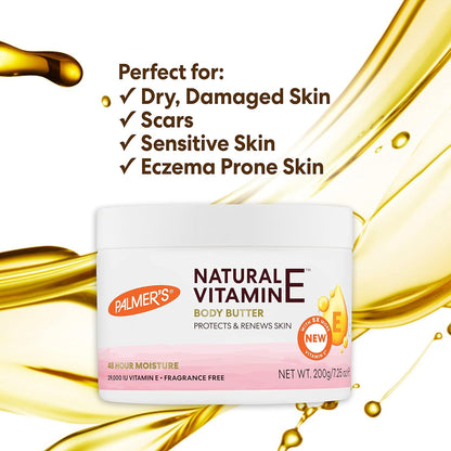 Palmer's Natural Vitamin E Body Butter – Evening Self-Care Ritual for Dry, Sensitive Skin, 7.25 Ounce Jar