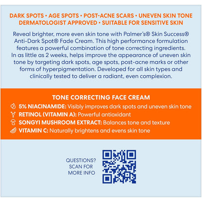 Palmer's Skin Success Anti-Dark Spot Fade Cream – Nightly Self-Care Ritual for Dry Skin, Brightening & Hydration