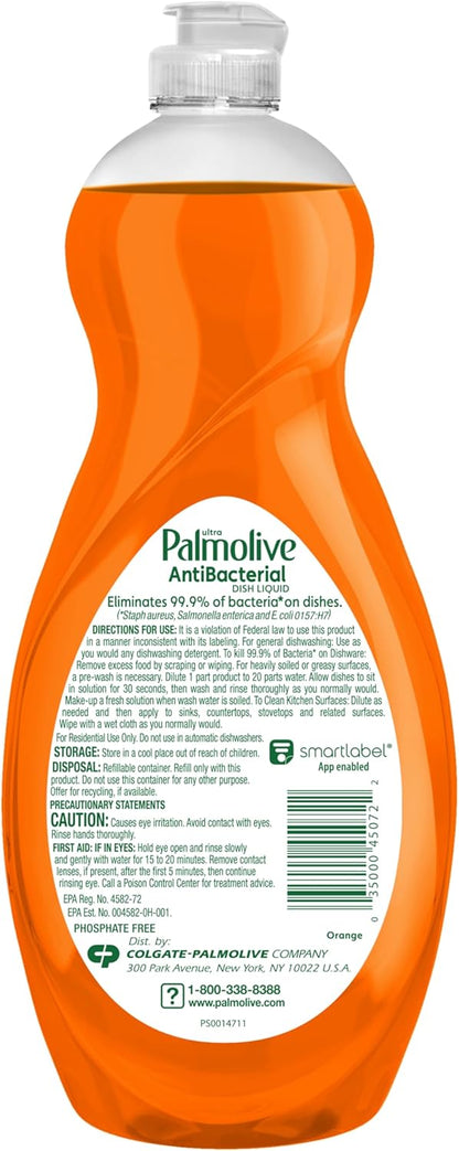 Palmolive Ultra Antibacterial Dish Soap Lemon – Phosphate-Free Cleaner for Wellness-Focused Households, 20 Fl Oz
