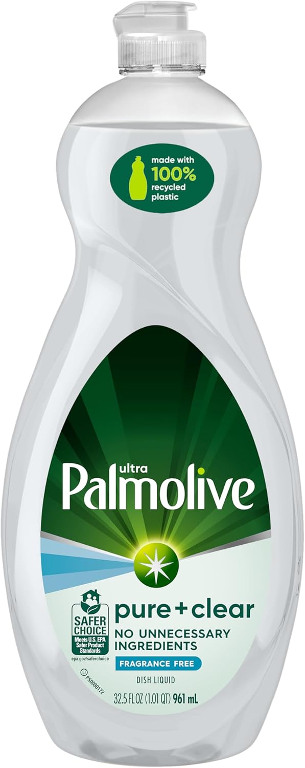 Palmolive Ultra Pure + Clear Dish Soap – Hypoallergenic Fragrance-Free Formula for Allergy-Safe Homes