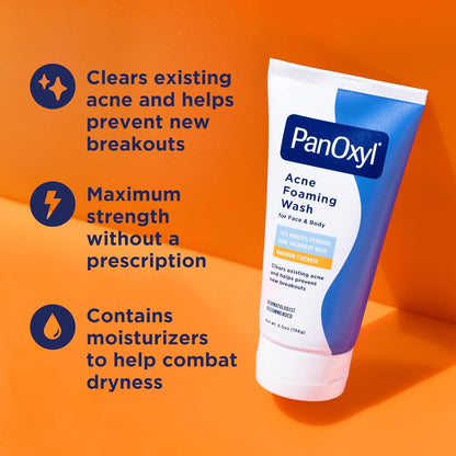 PanOxyl 10% Benzoyl Peroxide Acne Foaming Wash – One-Step Cleanser for a Simplified Skincare Shelf