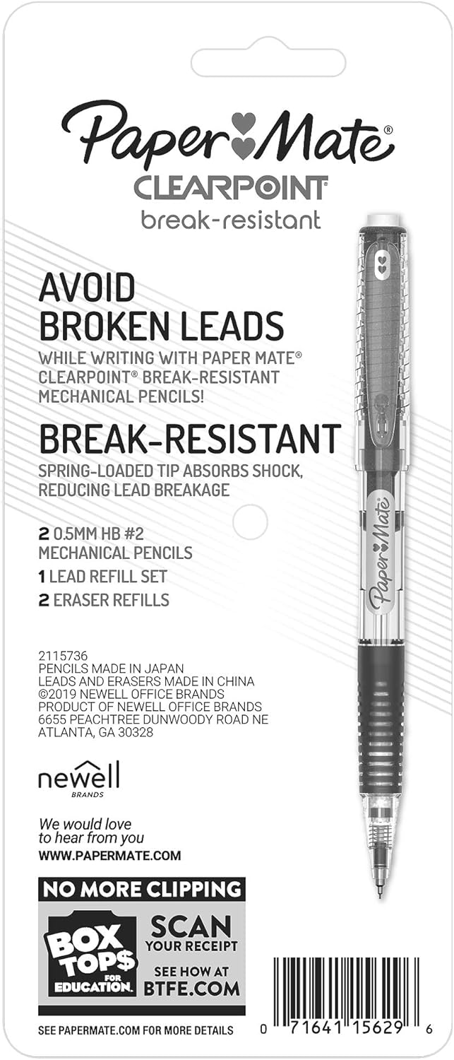 Paper Mate Clearpoint Mechanical Pencils 0.5mm Break Resistant HB #2 Lead Office Desk Essential for Note-Taking and Focus Sessions