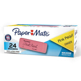 Paper Mate Pink Pearl Erasers, Medium, 24 Count – Smudge-Free Erasers for Exam Prep and Study Sessions
