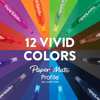 Paper Mate Profile Retractable Ballpoint Pens – Office Desk Essential for Daily Note-Taking and Meeting Notes