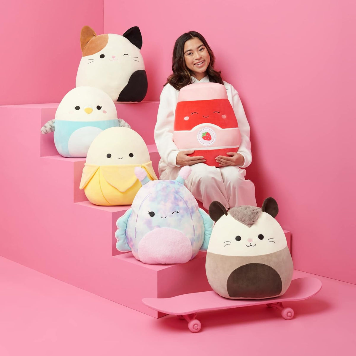 part of expandable squishmallow universe including fuzzamallows, hugmees, and stackables