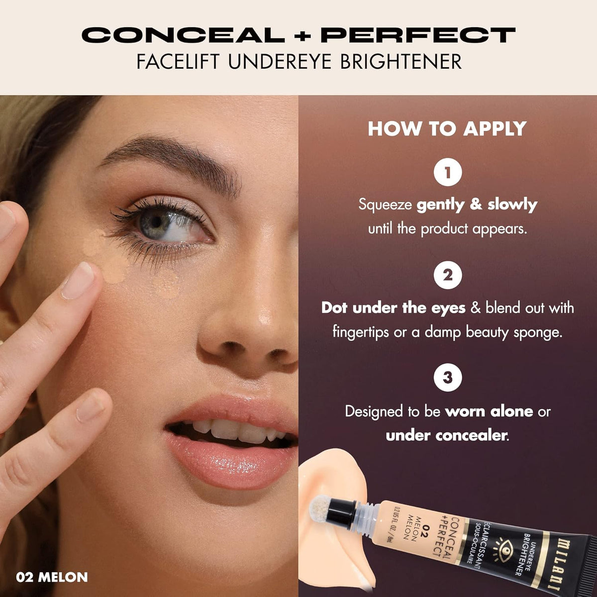 part of milani's conceal + perfect face lift collection, designed to layer with highlighter and undereye brightener
