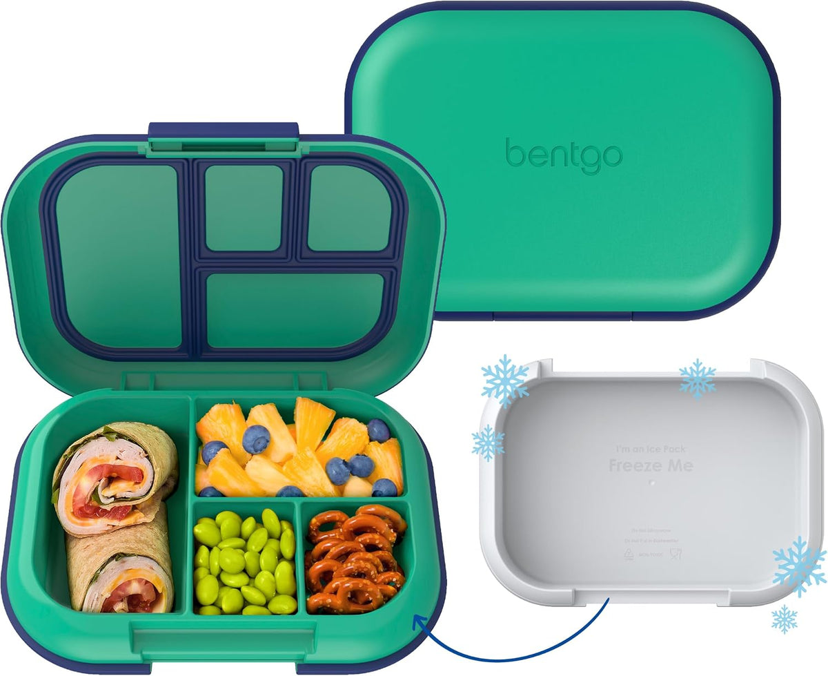 patented built-in removable ice pack that freezes overnight and slides under the tray