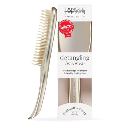 patented two-tiered teeth (long teeth detangle knots, short teeth smooth cuticle)