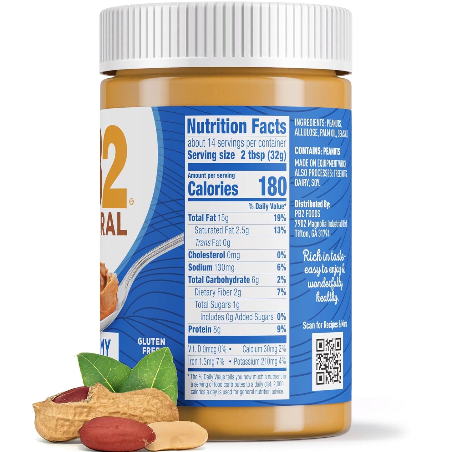 PB2 Natural Creamy Peanut Butter – Mindful Pantry Staple for Sugar-Conscious Wellness Routines, Smoothie and Oatmeal Booster
