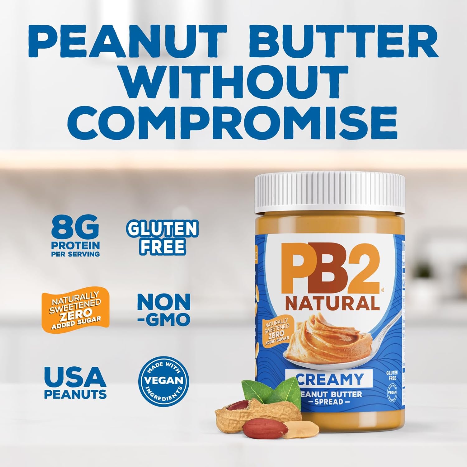 PB2 Natural Creamy Peanut Butter – Mindful Pantry Staple for Sugar-Conscious Wellness Routines, Smoothie and Oatmeal Booster