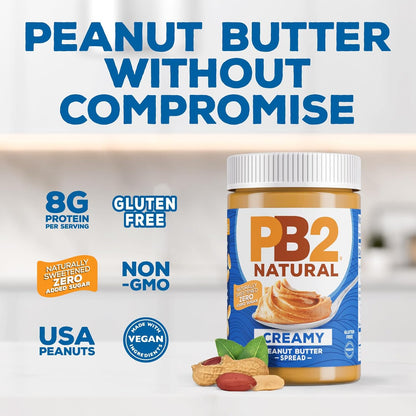 PB2 Natural Creamy Peanut Butter – Mindful Pantry Staple for Sugar-Conscious Wellness Routines, Smoothie and Oatmeal Booster