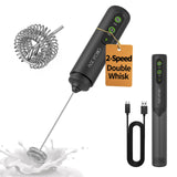 CIRCLE JOY Rechargeable Milk Frother – Clean Countertop Addition, Single-Button Electric Whisk in Neutral Beige and Silver