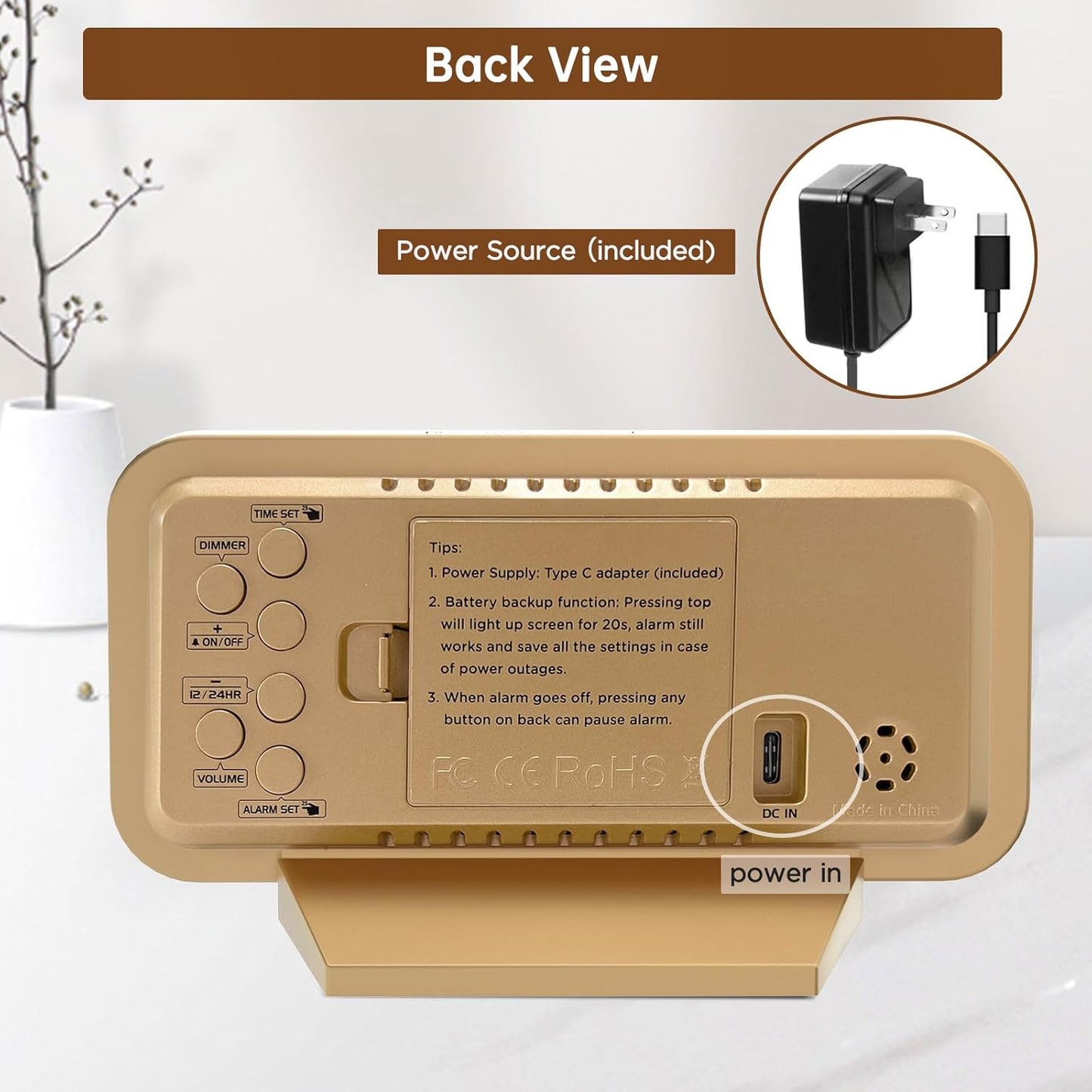 Peakeep Slim Mirror Alarm Clock – Aesthetic Bedroom Decor Piece with Dimmable LED Glow for Cozy Nights