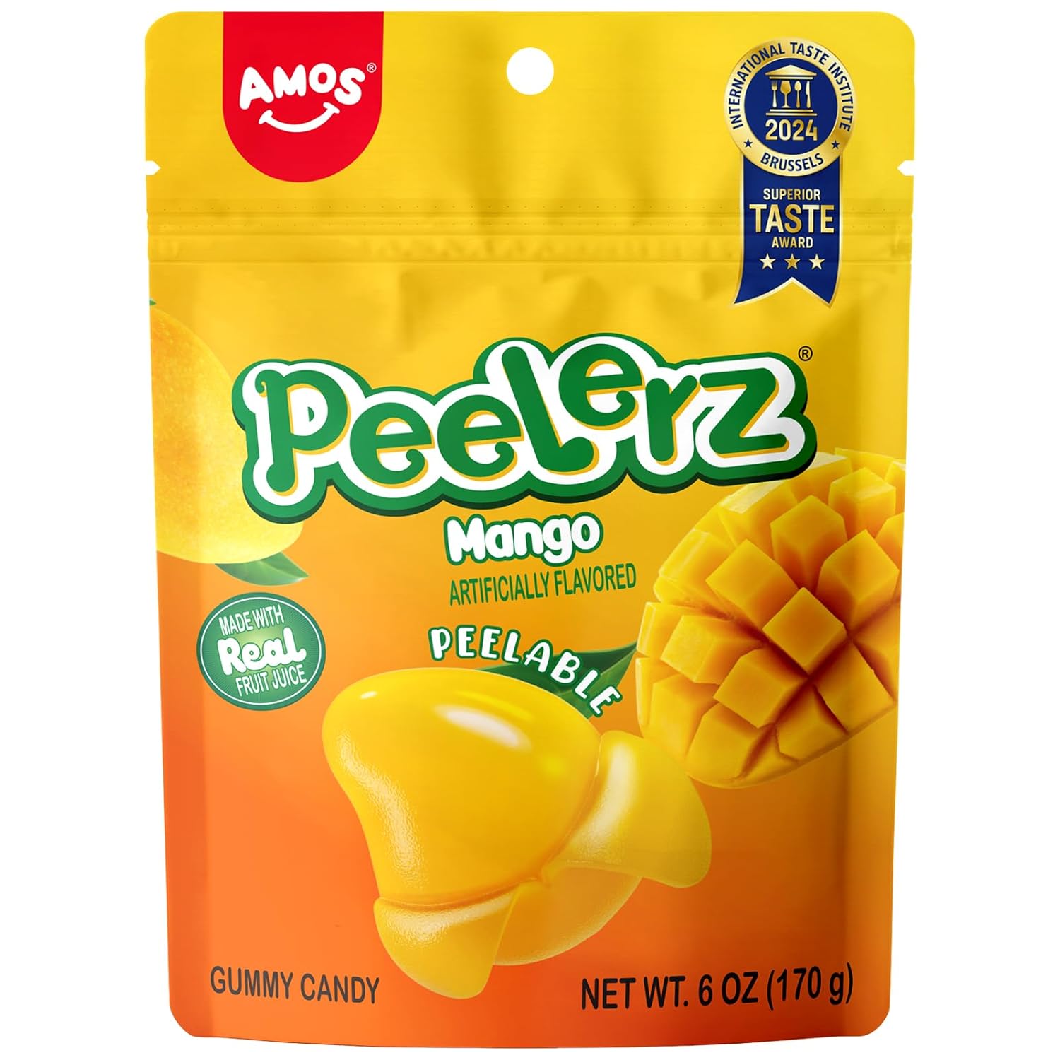 peelable outer fruit-skin layer that reveals a softer chewy gummy center
