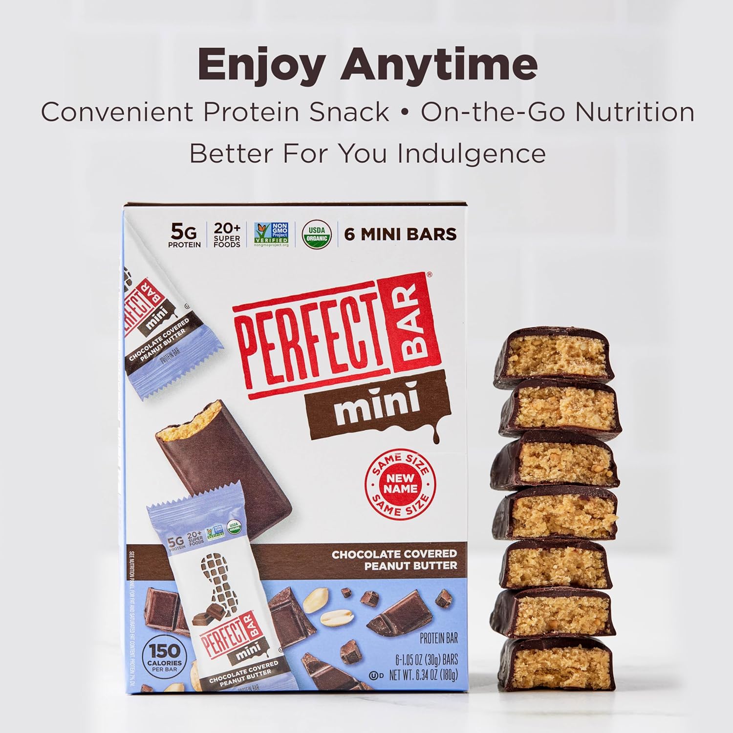 Perfect Bar Mini Chocolate Covered Peanut Butter Bar – Whole Food Protein Snack for Wind-Down Kitchen Counter Rituals, 1.05 oz Each