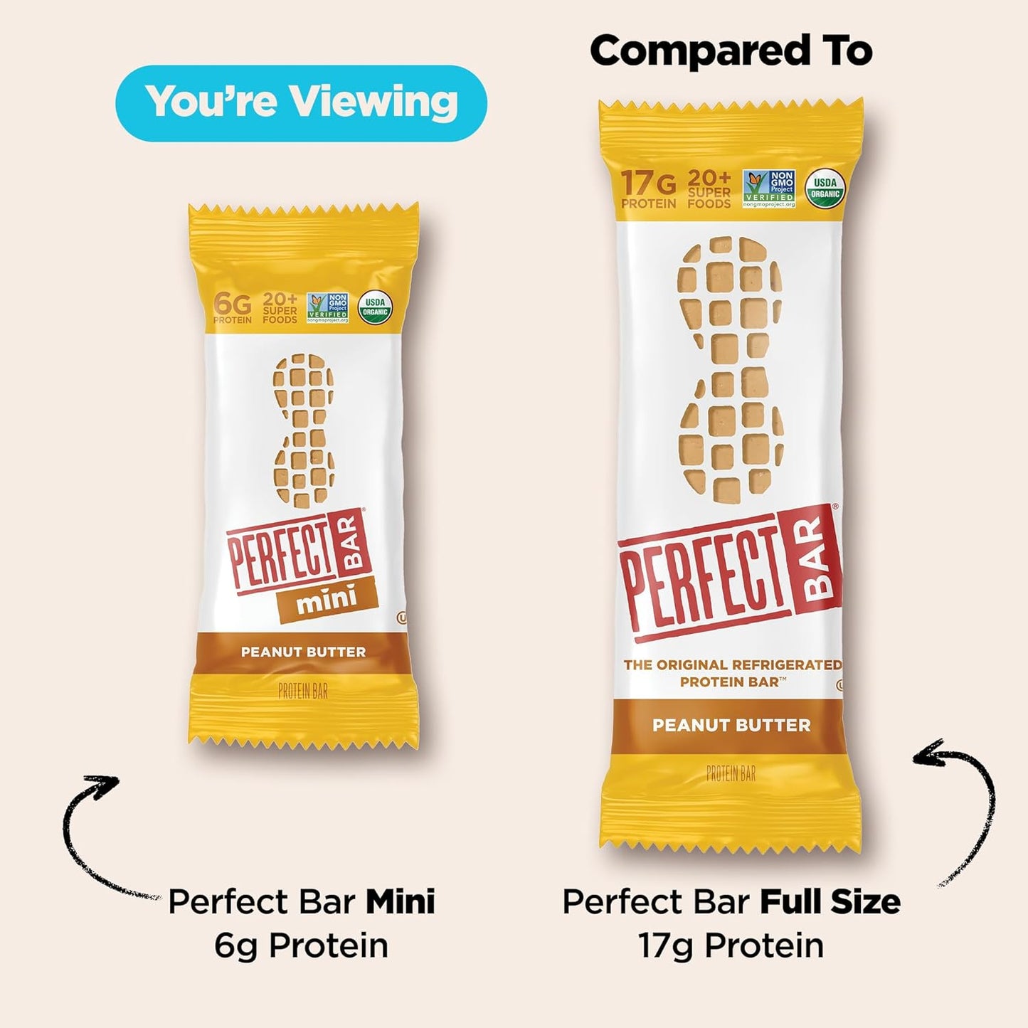 Perfect Bar Mini Peanut Butter Protein Bar – Organic Mindful Snack for Home Fridge and Self Care Days, 6g Protein